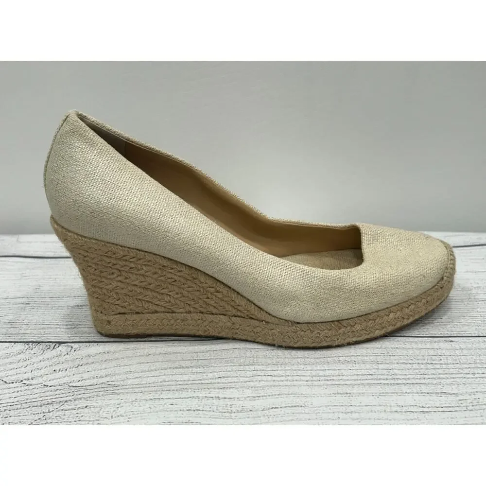 J. Crew Womens Beige‎ Seville Espadrille Metallic Canvas Wedge Sandals Size 8.5